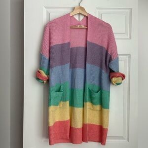 Rainbow Striped Knit Cardigan